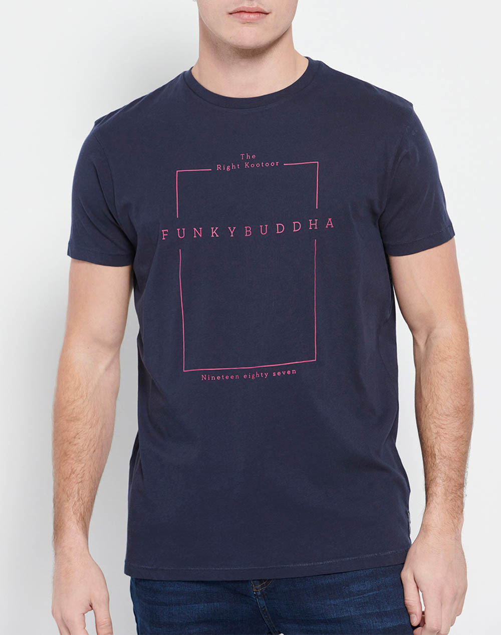 FUNKY BUDDHA T-shirt με minimal branded τύπωμα FBM007-380-04-NAVY NavyBlue