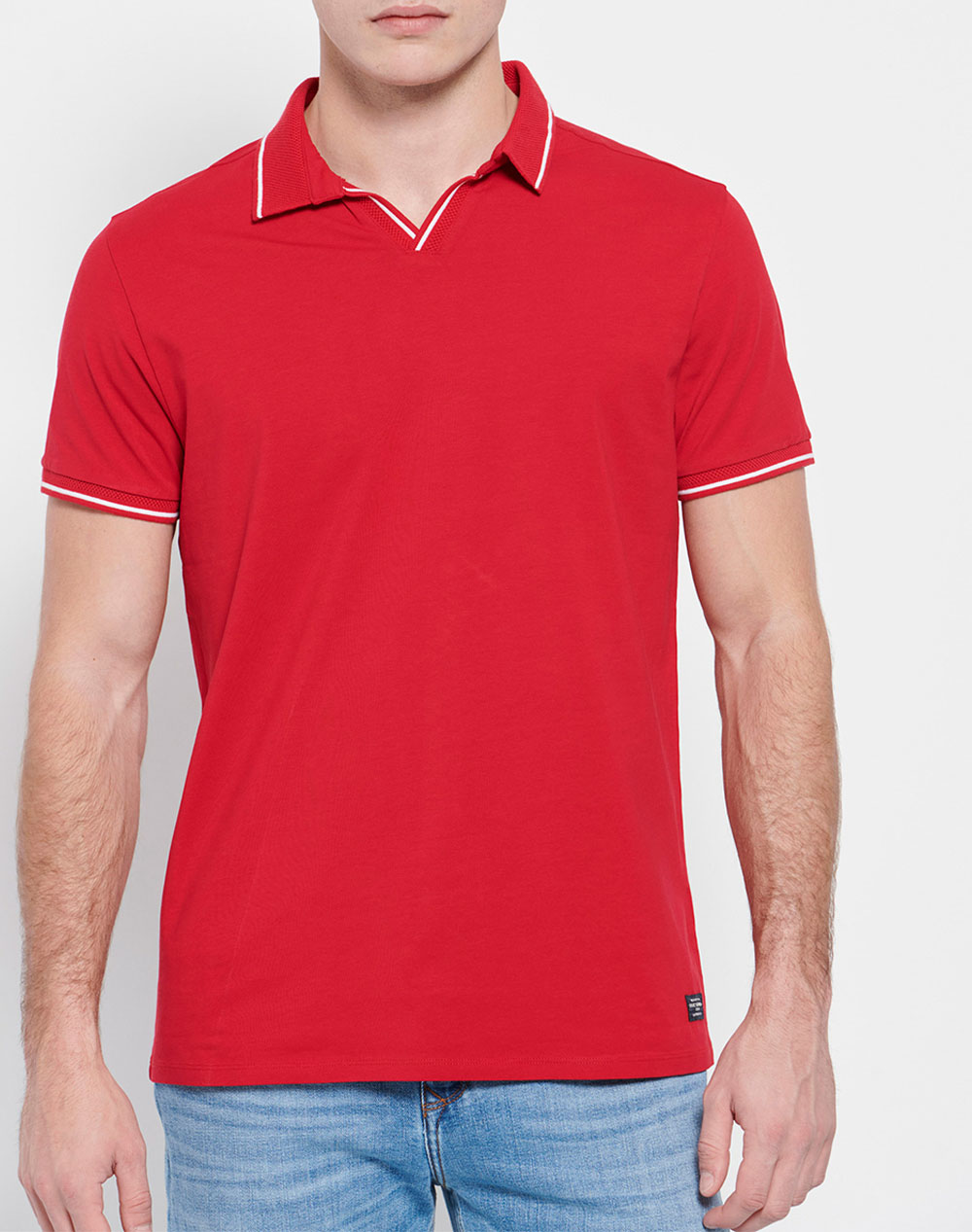 FUNKY BUDDHA Polo μπλούζα με ρίγα στο γιακά FBM007-055-11-RED Red