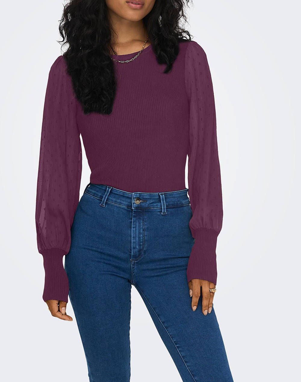 ONLY ONLJASMINE WOVEN MIX O-NECK KNT 15302352-Italian Plum DarkPurple