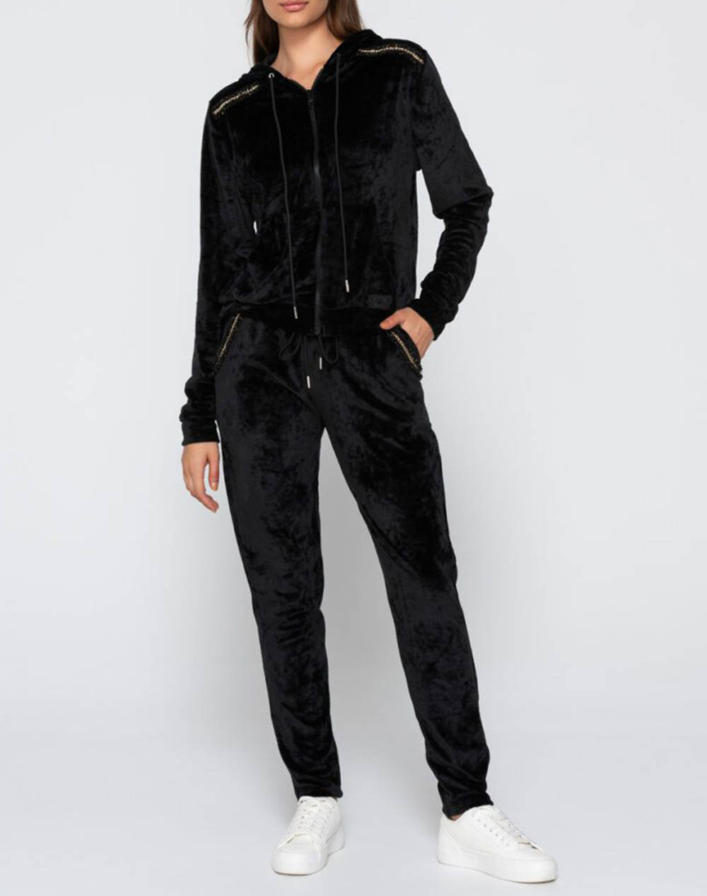 Luna Balanced Zip Hoodie 7032-2 Black Γυναικεία ρούχα μπλούζες φούτερ Politikos Shop Πολιτικός