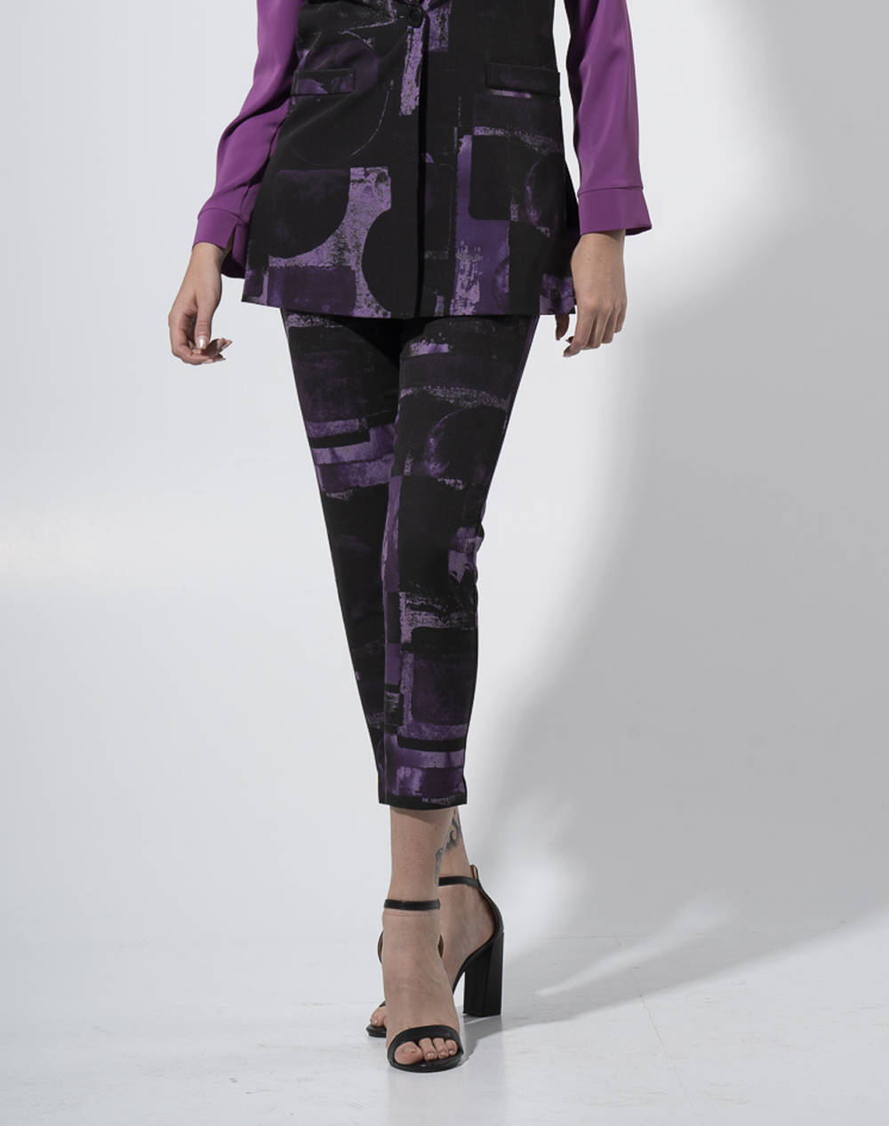 MAKI PHILOSOPHY Παντελόνι εμπριμέ ψηλόμεσο 3232-0179006-ΜΩΒ Purple