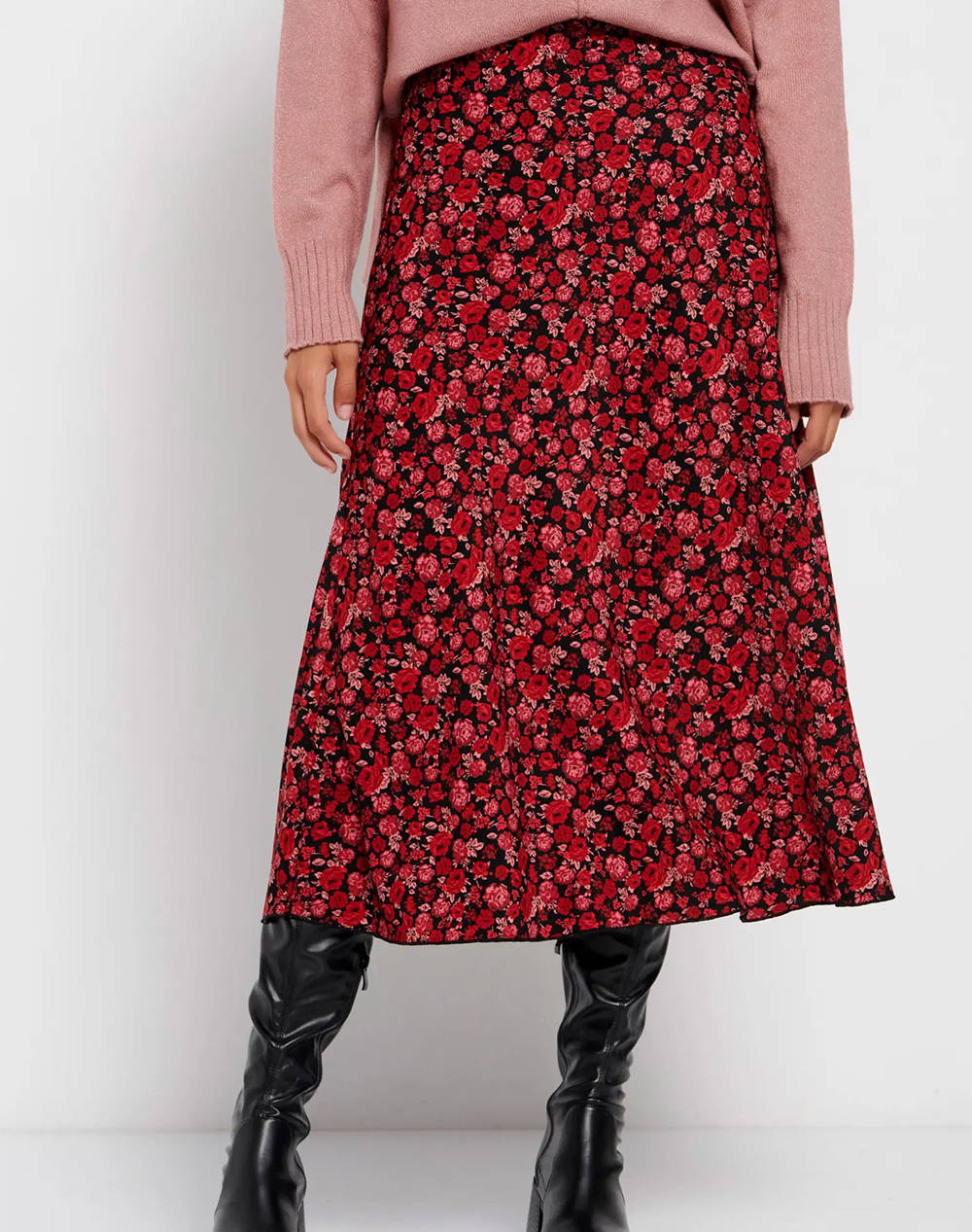 FUNKY BUDDHA Floral μίντι φούστα FBL008-108-14-RED Red