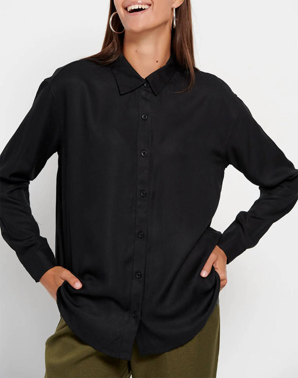FUNKY BUDDHA Γυναικείο πουκάμισο από βισκόζη FBL008-100-05-BLACK Black