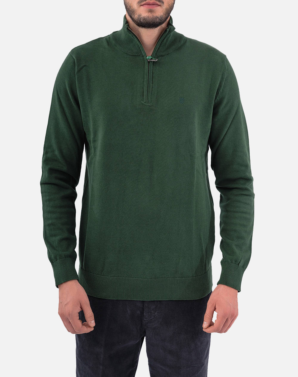 THE BOSTONIANS ΠΛΕΚΤΟ ΒΑΜΒΑΚΕΡΟ HALF-ZIP REGULAR FIT 3MO1009-DARK DarkGreen
