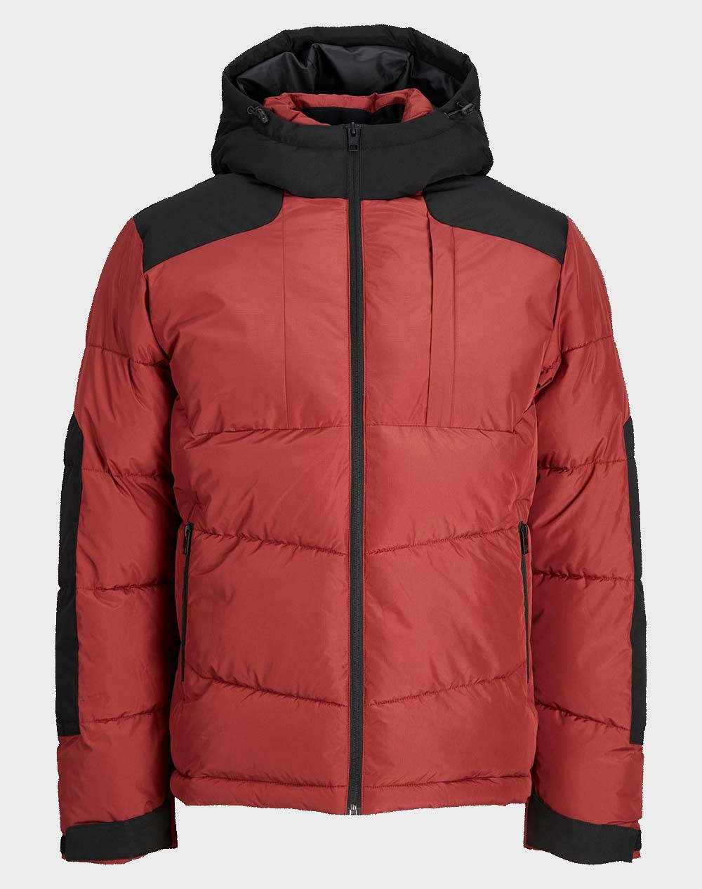 JACK&JONES JCOOTIS PUFFER SN 12239001-RosewoodBLACK BLOCKING OrangeRed