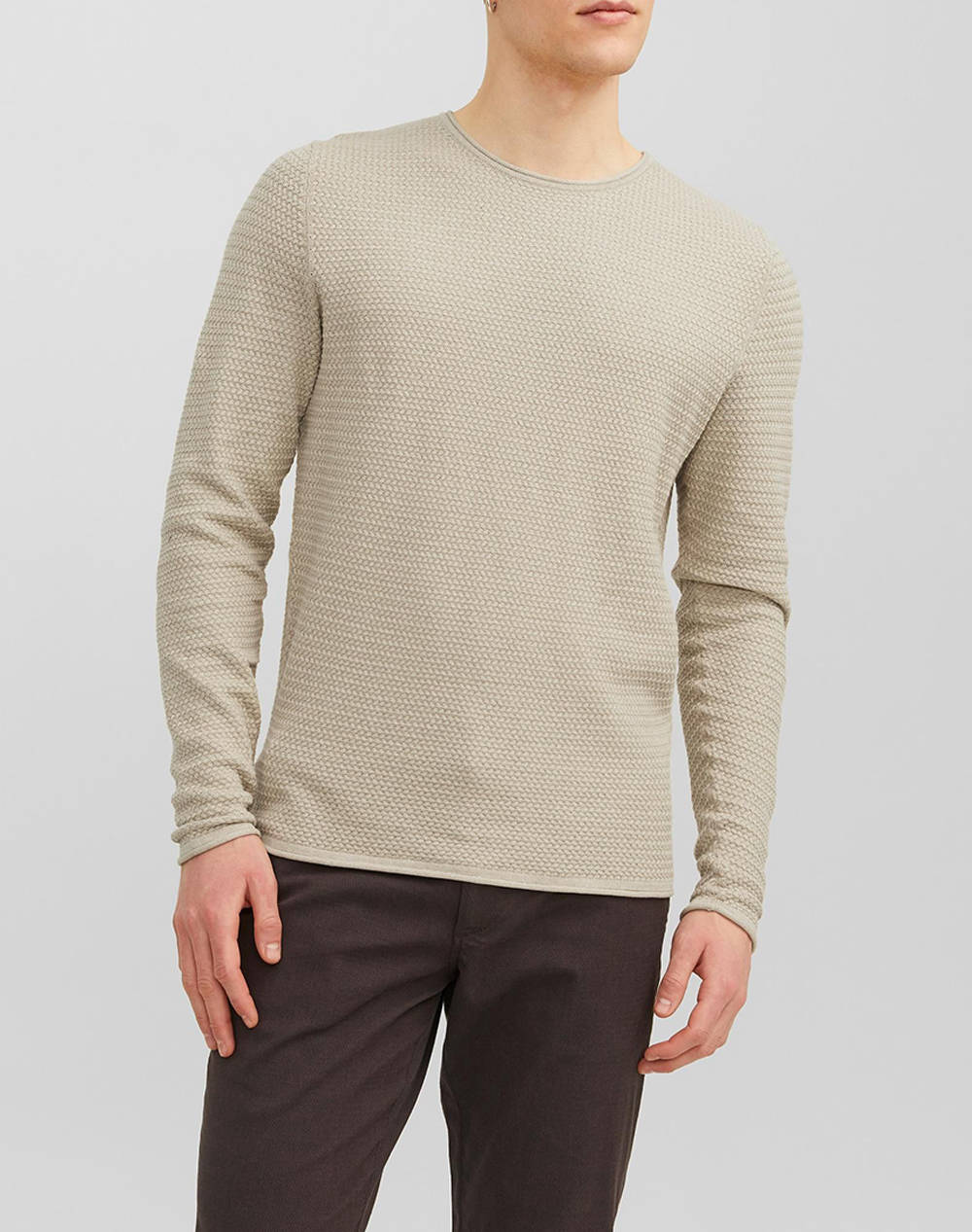 JACK&JONES JPRBLUMIGUEL KNIT CREW NECK NOOS 12238557-Island Fossil Ecru