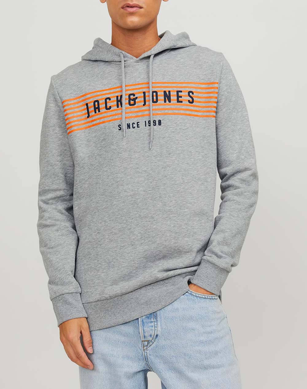 JACK&JONES JCOPLANET SWEAT HOOD FST 12243926-Light Grey Melange LightGray