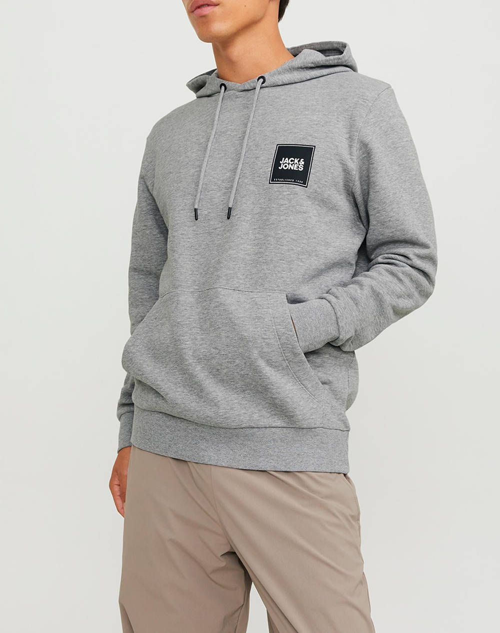 JACK&JONES JJEROVER SWEAT HOOD SN 12251998-Light Grey Melange LightGray