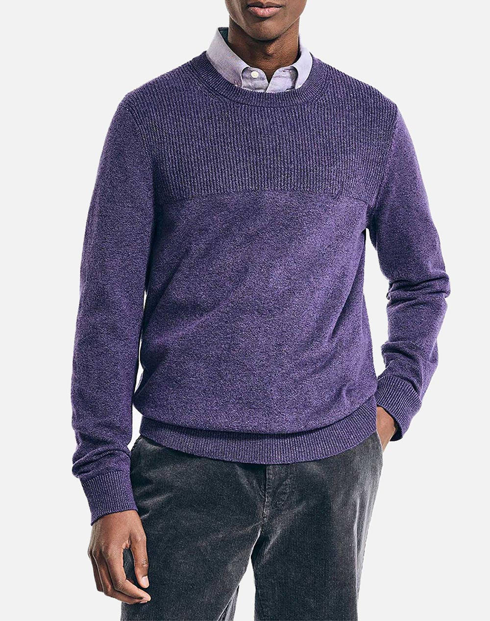 NAUTICA ΜΠΛΟΥΖΑ ΠΛΕΚΤΗ ΜΜ SUSTAINABLY CRAFTED TEXTURED CREW (7GG) 3NCS37102-5VZ Purple