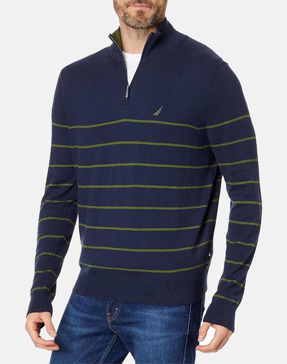 NAUTICA ΜΠΛΟΥΖΑ ΠΛΕΚΤΗ NAVTECH STRIPED 1/4 ZIP (12GG) 3NCS37101-4VN DarkBlue