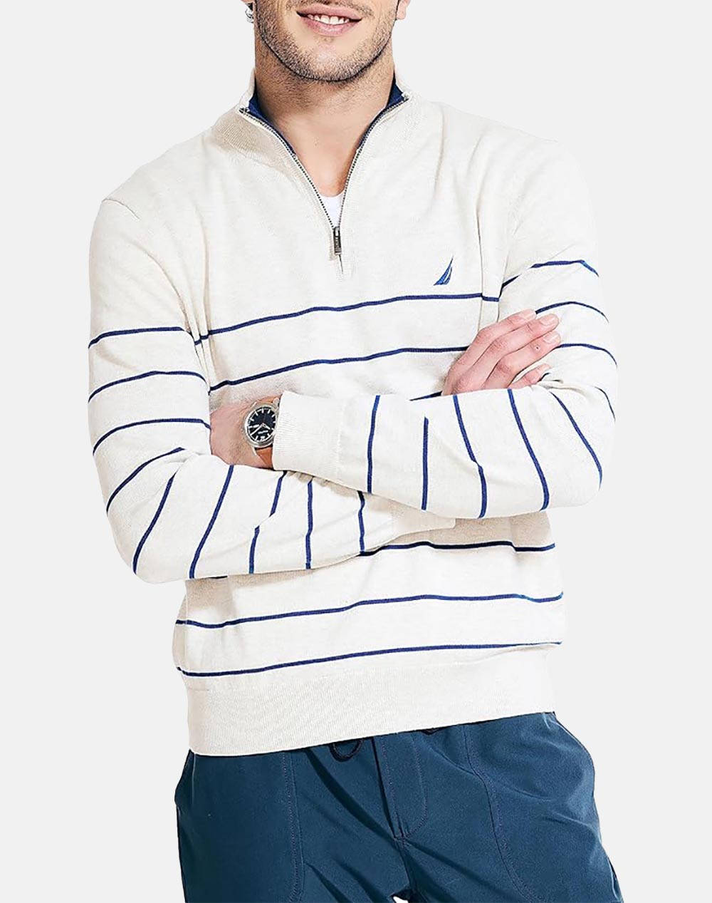 NAUTICA ΜΠΛΟΥΖΑ ΠΛΕΚΤΗ NAVTECH STRIPED 1/4 ZIP (12GG) 3NCS37101-1XH OffWhite