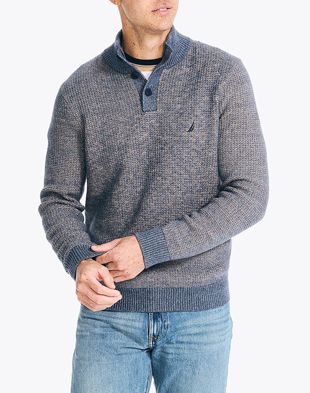 NAUTICA ΜΠΛΟΥΖΑ ΠΛΕΚΤΗ ΜΜ SUSTAIN.CRAFTED WAFFLE BUTTON MOCK (5GG) 3NCS37306-4VN NavyBlue