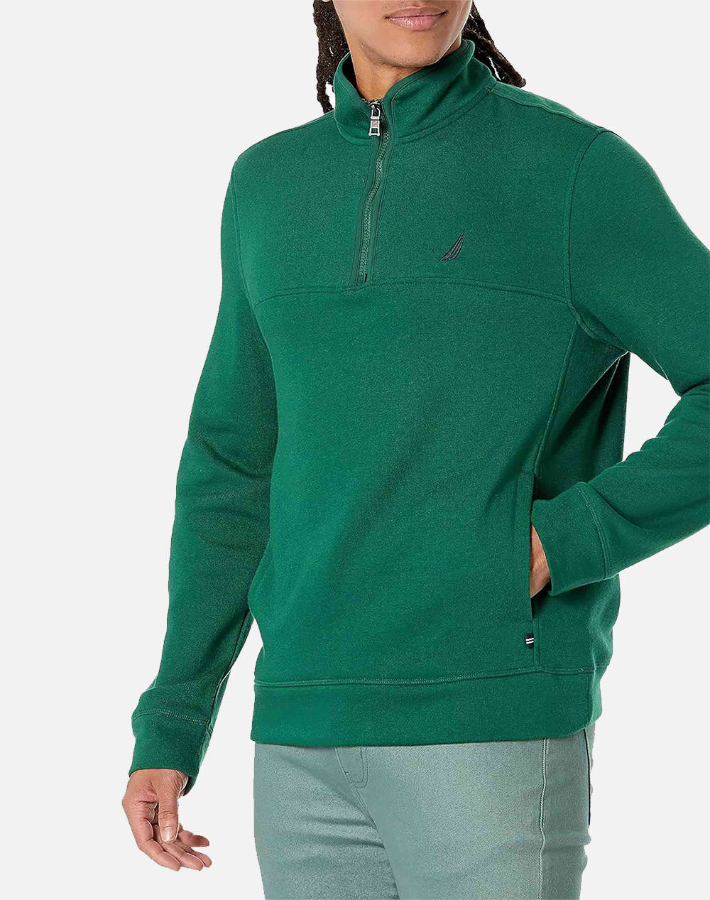 NAUTICA ΜΠΛΟΥΖΑ FLC 1/4 ZIP W BINDING 3NCK37170-3UE Green