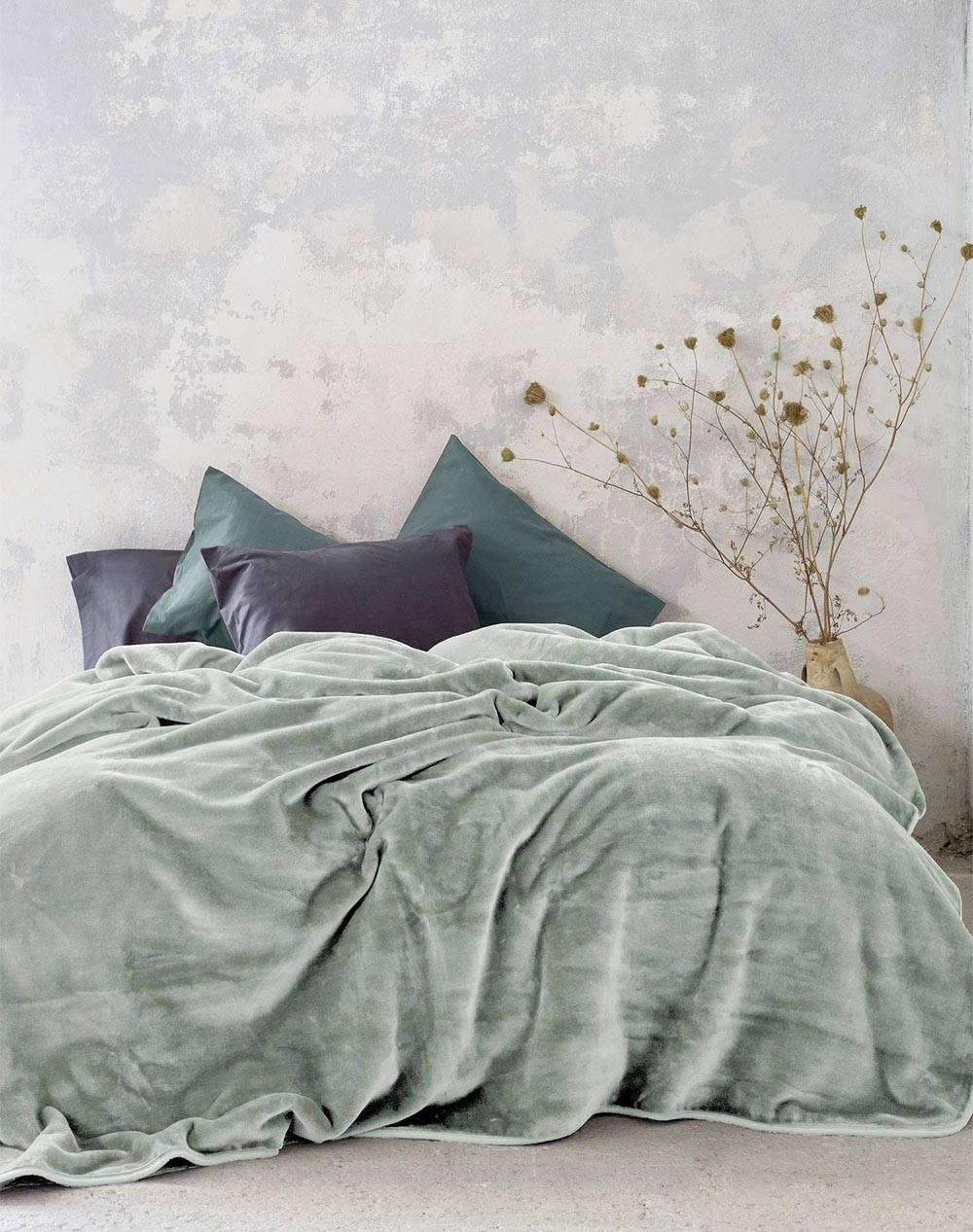 NIMA HOME NIMA Κουβέρτα Βελουτέ Μονή Coperta - Sage Green (Διαστάσει: 160 x 220 εκ) N32326