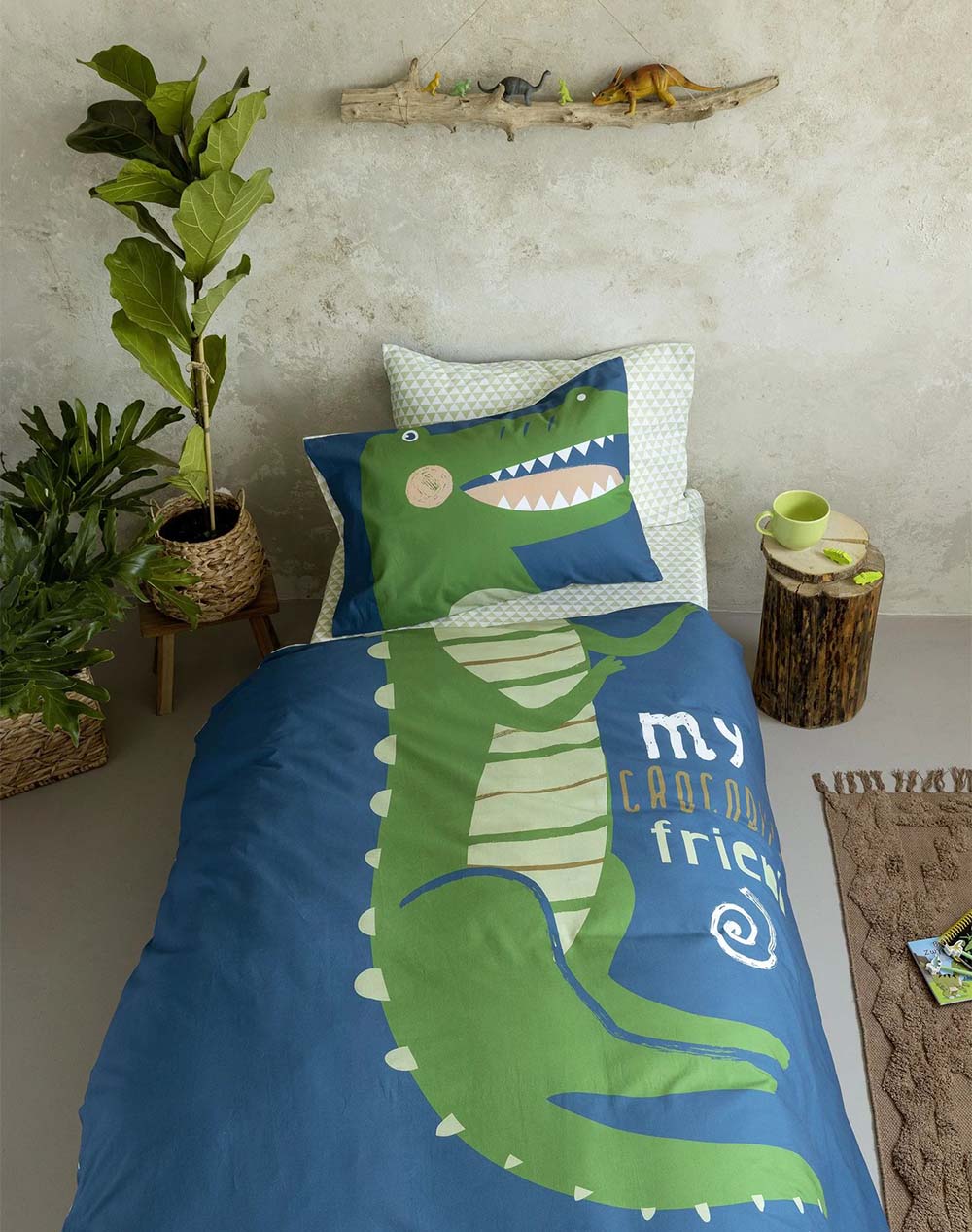 NIMA Single Duvet Cover Set - Crocodile (Dimensions: 160 x 240 & 52 x 72 cm)