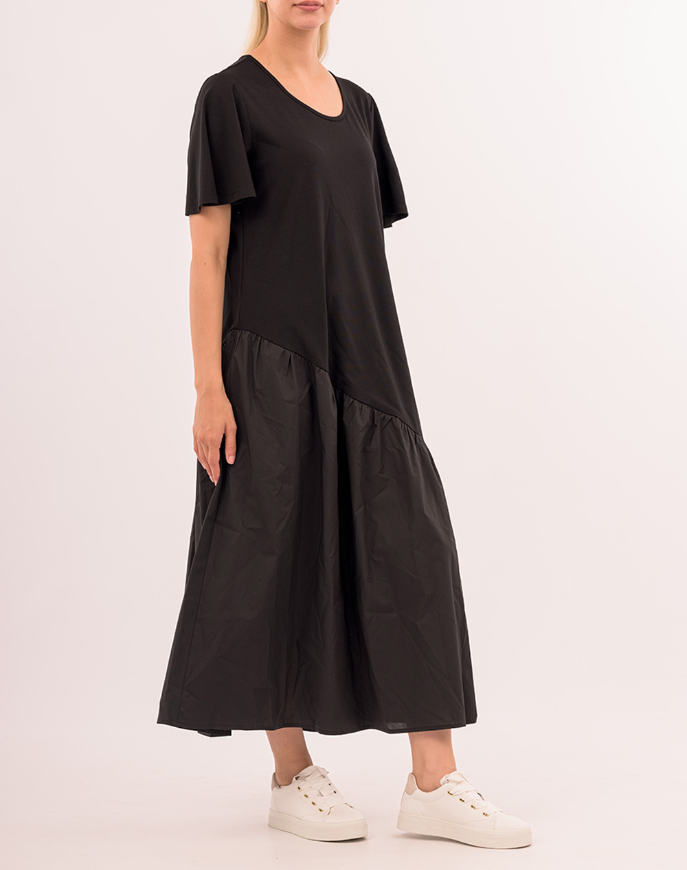 FOREL Φόρεμα μακρύ σε άνετη γραμμή με συνδυασμό υφασμάτων 078.50.01.064-Μαύρο Black