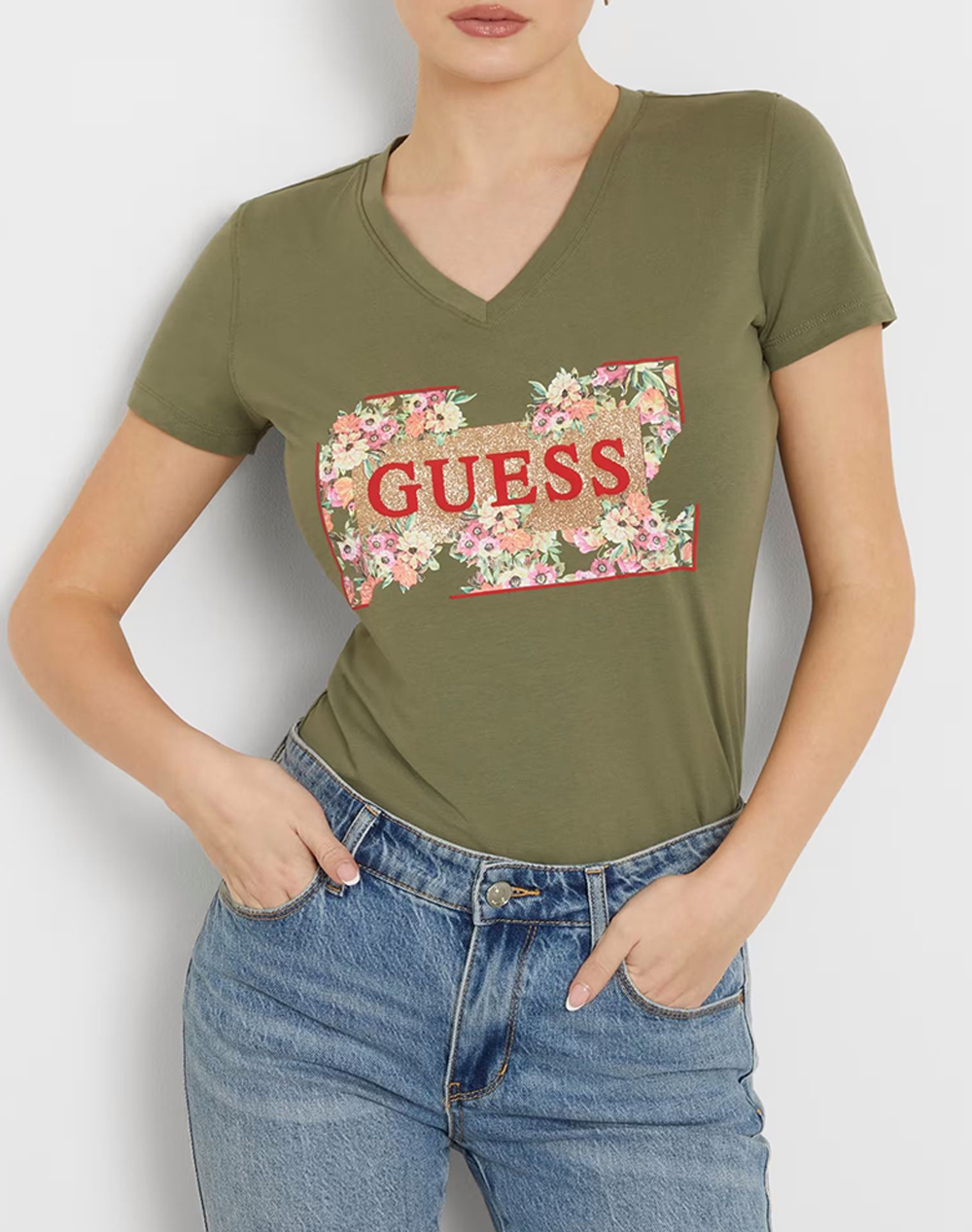GUESS SS VN LOGO FLOWERS TEE ΜΠΛΟΥΖΑ ΓΥΝΑΙΚΕΙΟ W4GI23J1314-G831 Olive 3810AGUES3400397_XR16616
