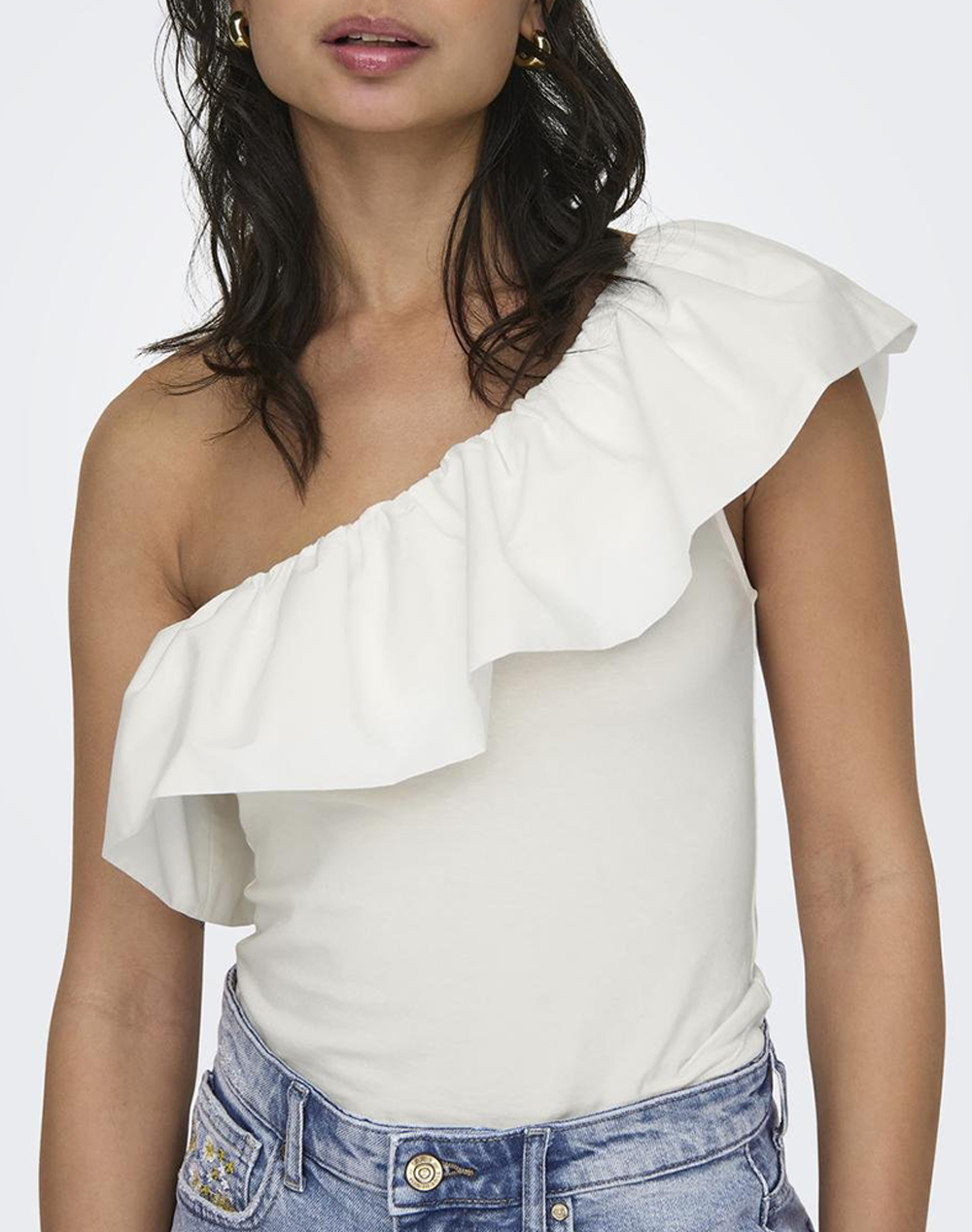 ONLY ONLSOFFY ONE SHOULDER MIX TOP JRS 15320339-Cloud Dancer OffWhite