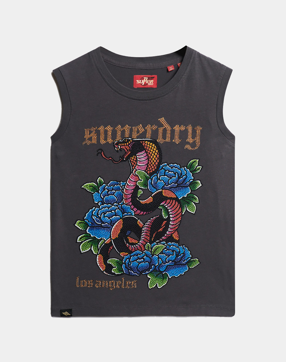 SUPERDRY D2 OVIN TATTOO RHINESTONE FITTED TANK WOMENS TOP