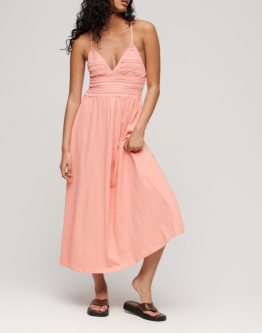SUPERDRY D3 OVIN JERSEY LACE MAXI DRESS ΦΟΡΕΜΑ ΓΥΝΑΙΚΕΙΟ W8011637A-CO5 Coral