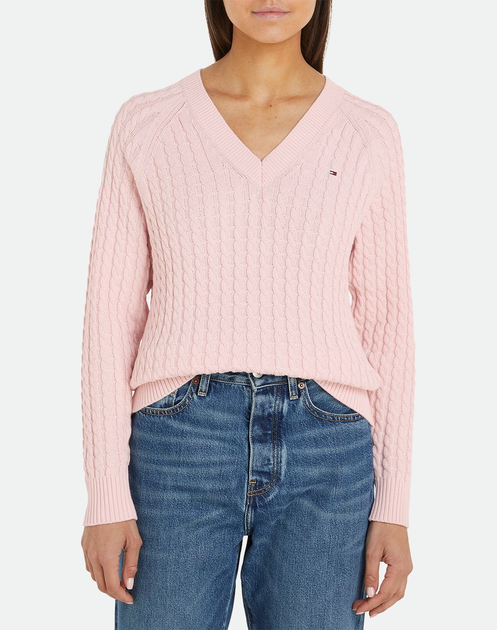 TOMMY HILFIGER CO CABLE V-NK SWEATER WW0WW40674-TJQ Pink