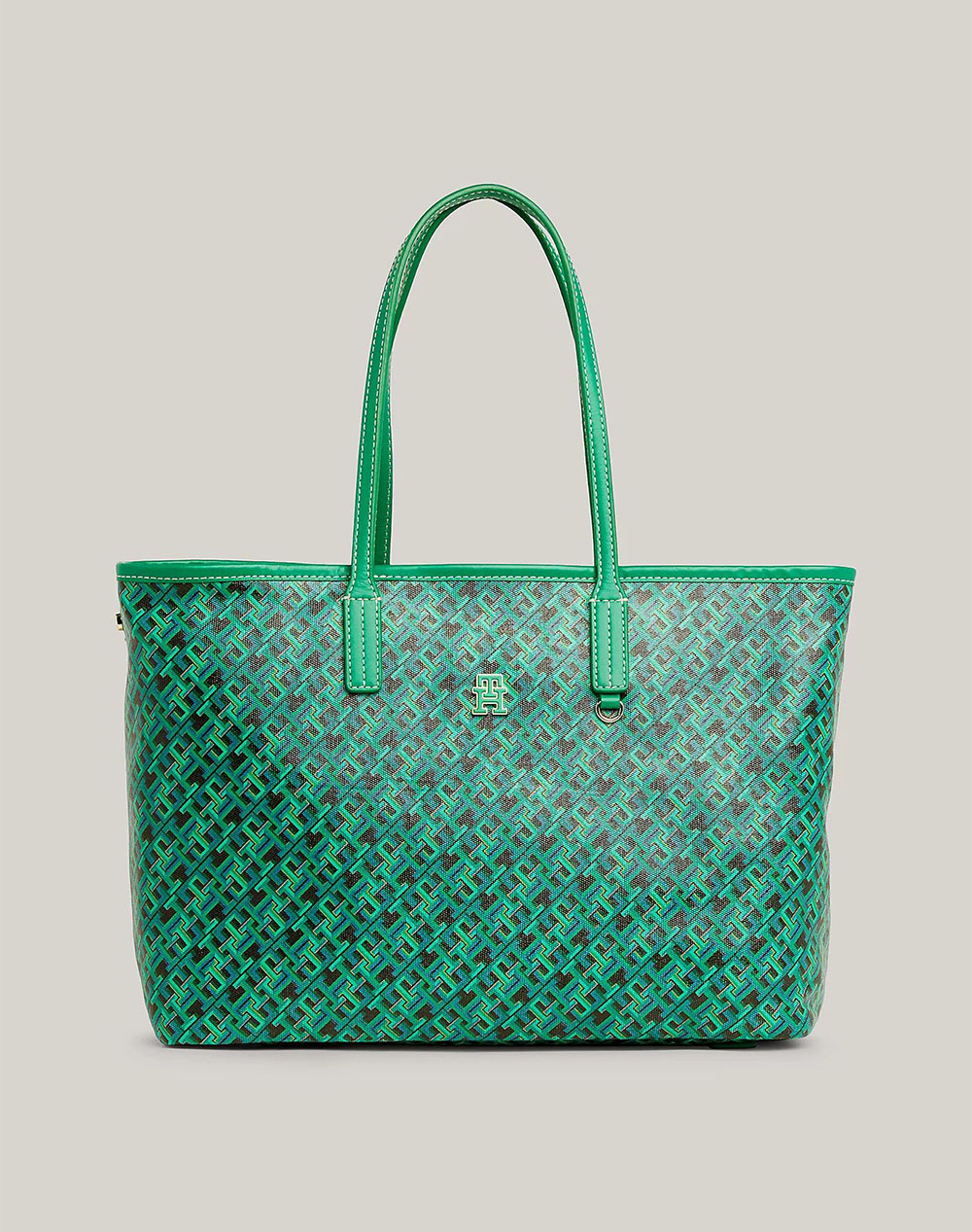 TOMMY HILFIGER TH MONOPLAY LEATHER TOTE MONO (Διαστάσεις: 51 x 15.5 x 28 εκ) AW0AW15971-L4B Green 3810ATOMM6200240_XR28177