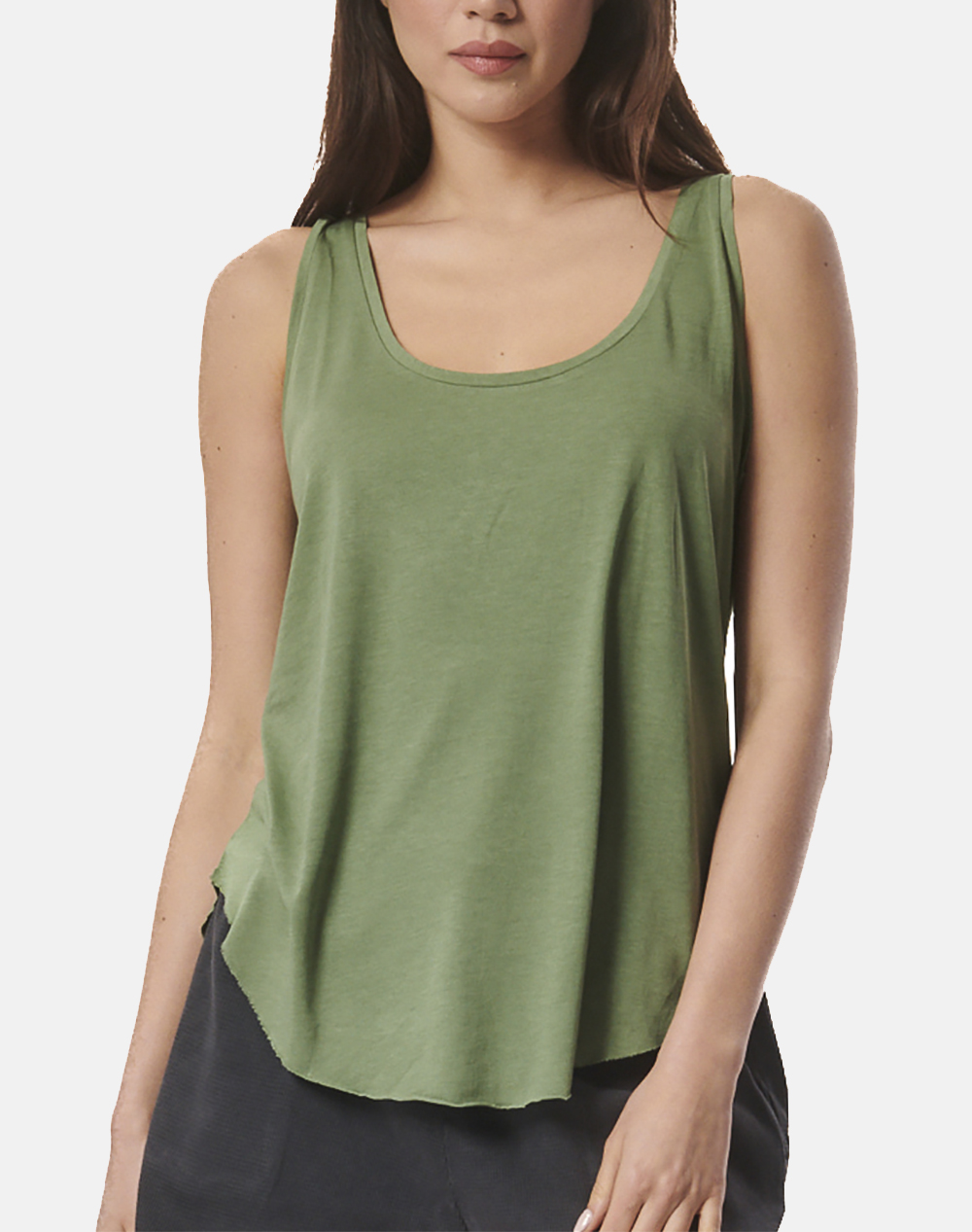 BODY ACTION WOMEN”S NATURAL DYE TANK TOP 041423-01-Hedge Green Olive