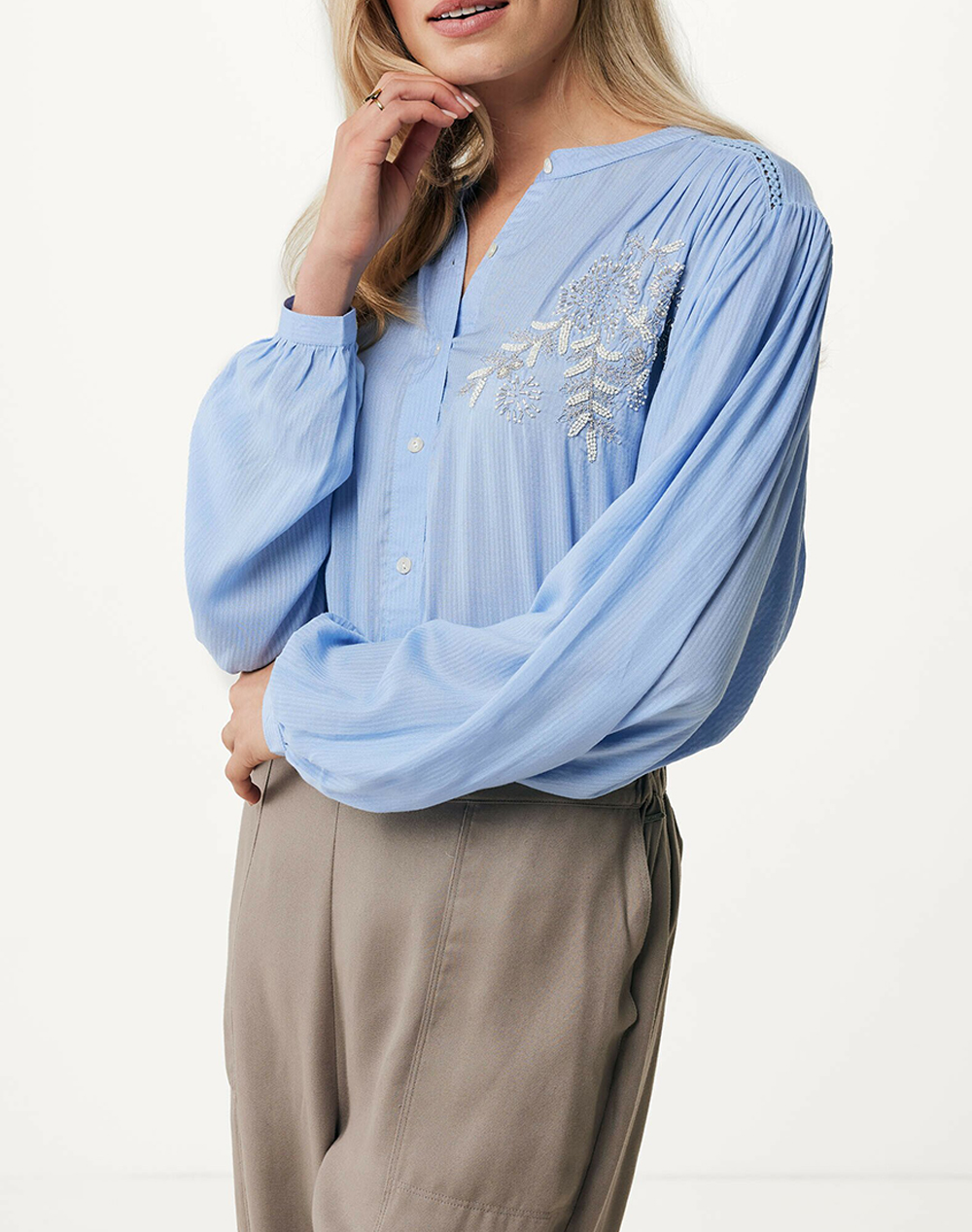 MEXX Blouse with chest embroidery MF006102241W-153919 SkyBlue