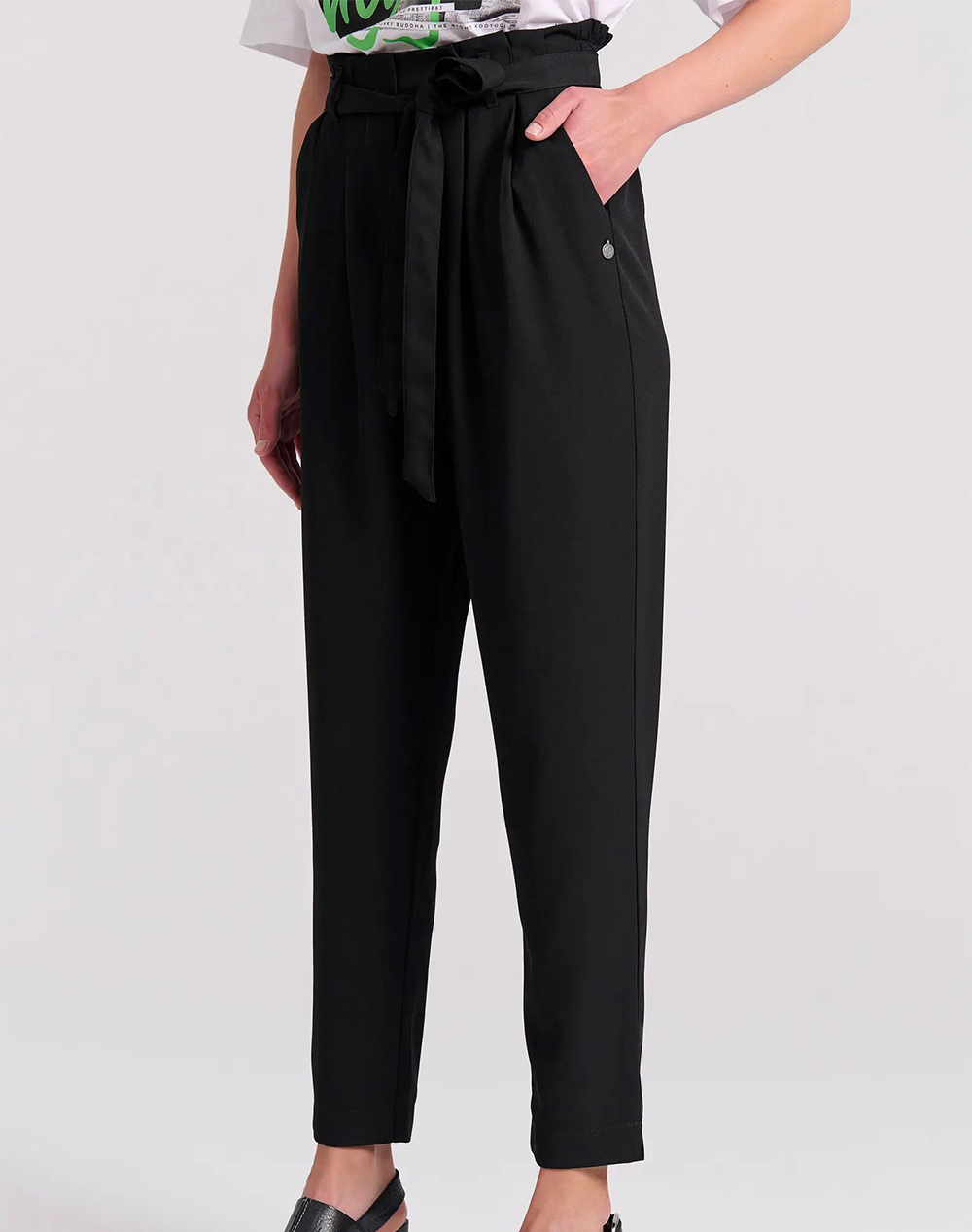 FUNKY BUDDHA Casual παντελόνι με διπλή πιέτα στη μέση FBL009-118-02-BLACK Black