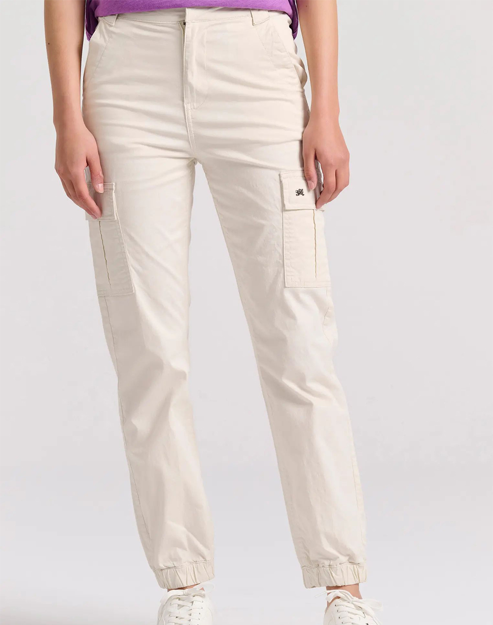 FUNKY BUDDHA Γυναικείο cargo παντελόνι με λάστιχο FBL009-101-02-CHALK Ivory