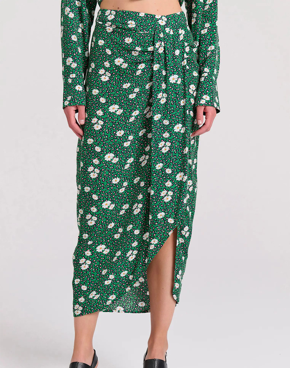 FUNKY BUDDHA Μίντι κρουαζέ φούστα με all over τύπωμα FBL00910514VIBRANT GREEN Green