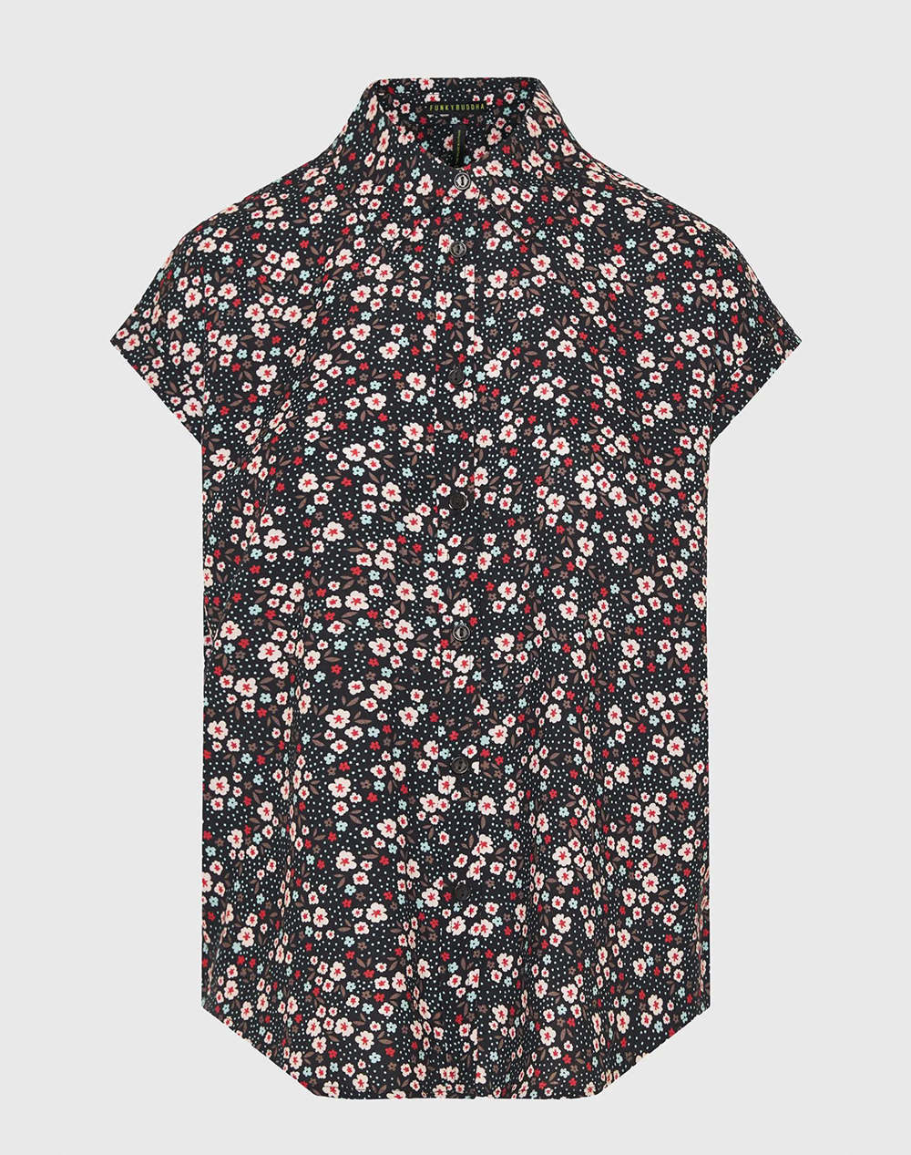 FUNKY BUDDHA Αμάνικο πουκάμισο με φλοράλ τύπωμα FBL009-112-05-BLACK Black