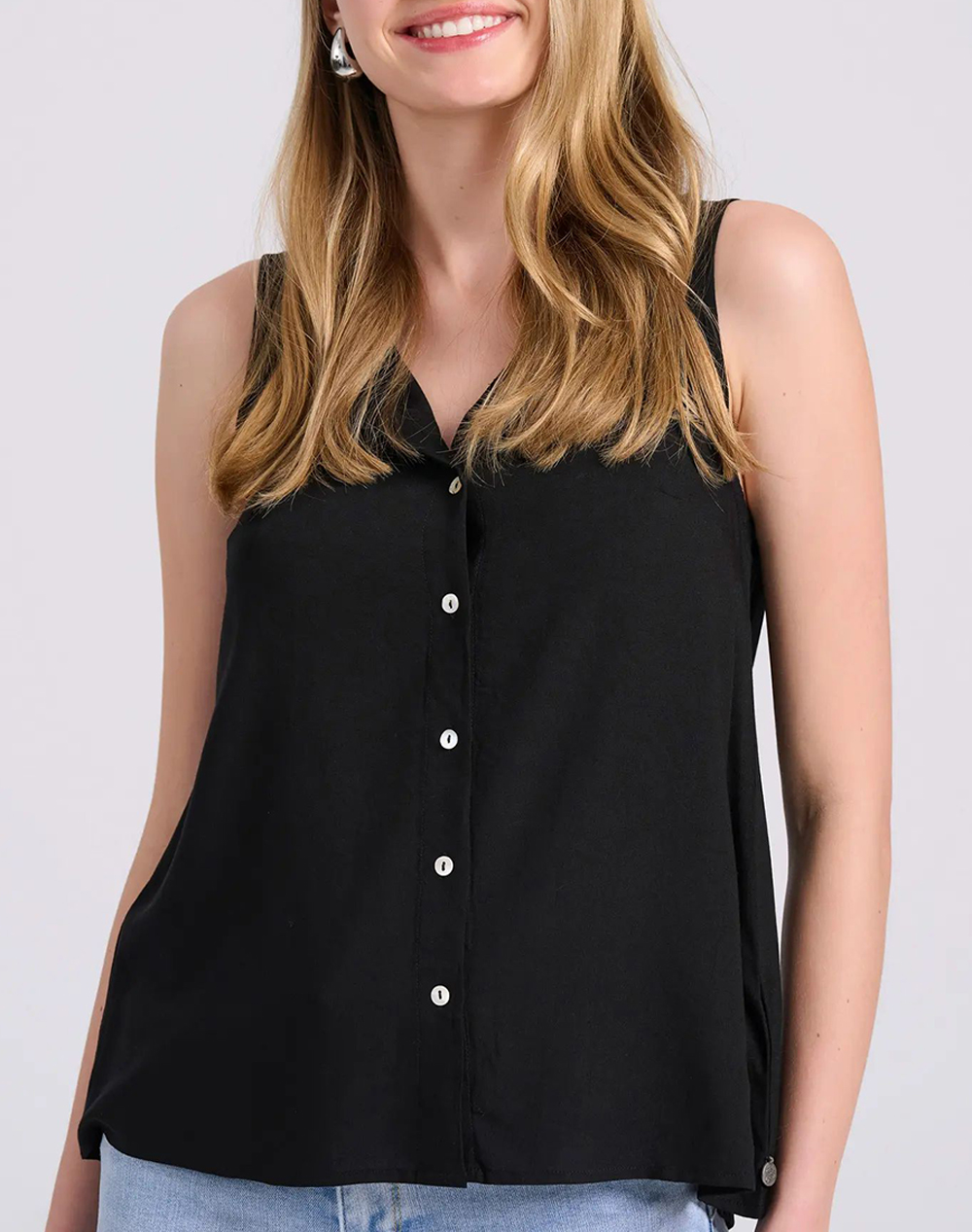 FUNKY BUDDHA Αμάνικο πουκάμισο από βισκόζη – The essentials FBL009-101-05-BLACK Black