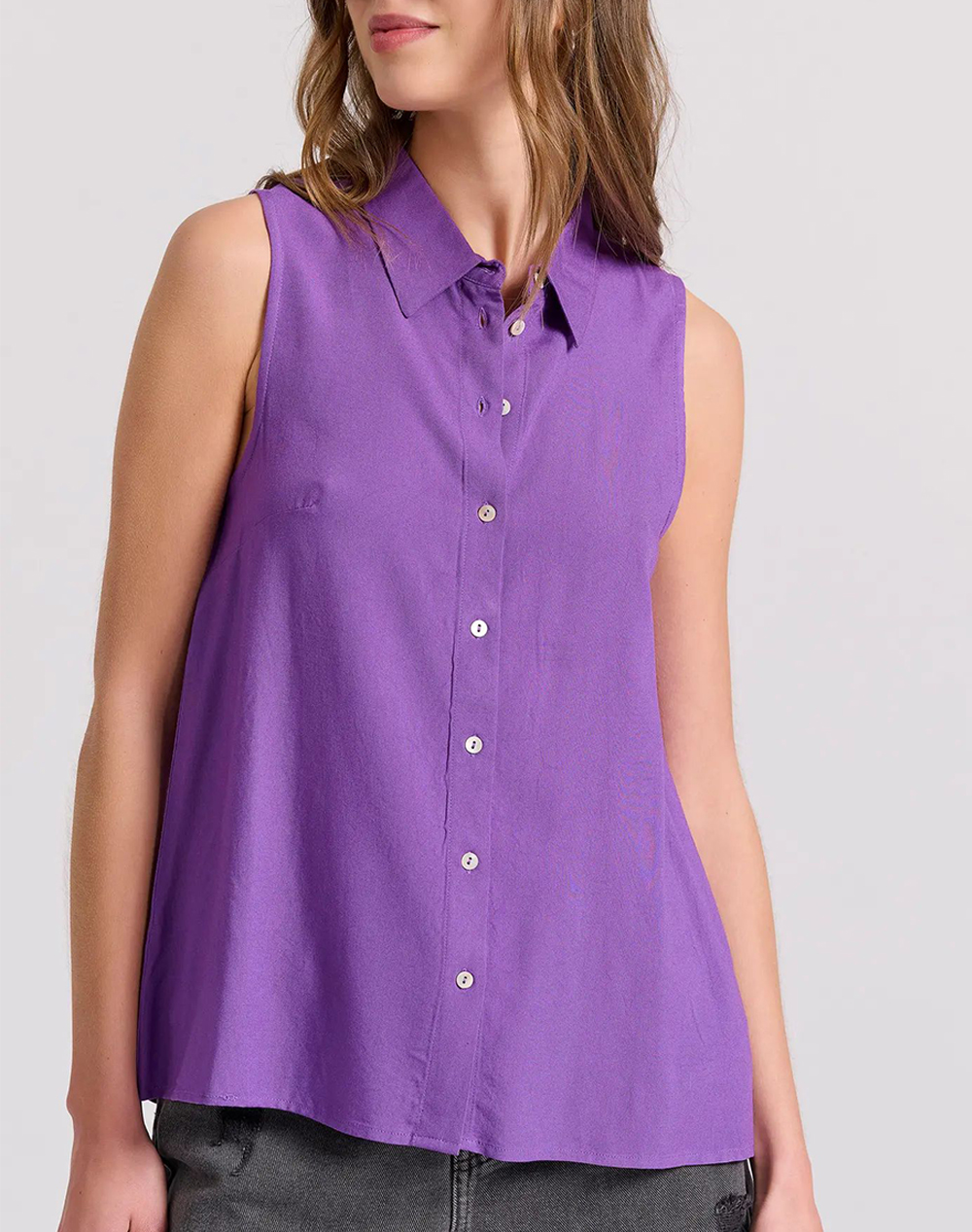 FUNKY BUDDHA Αμάνικο πουκάμισο από βισκόζη – The essentials FBL009-101-05-Paisley Purple Purple