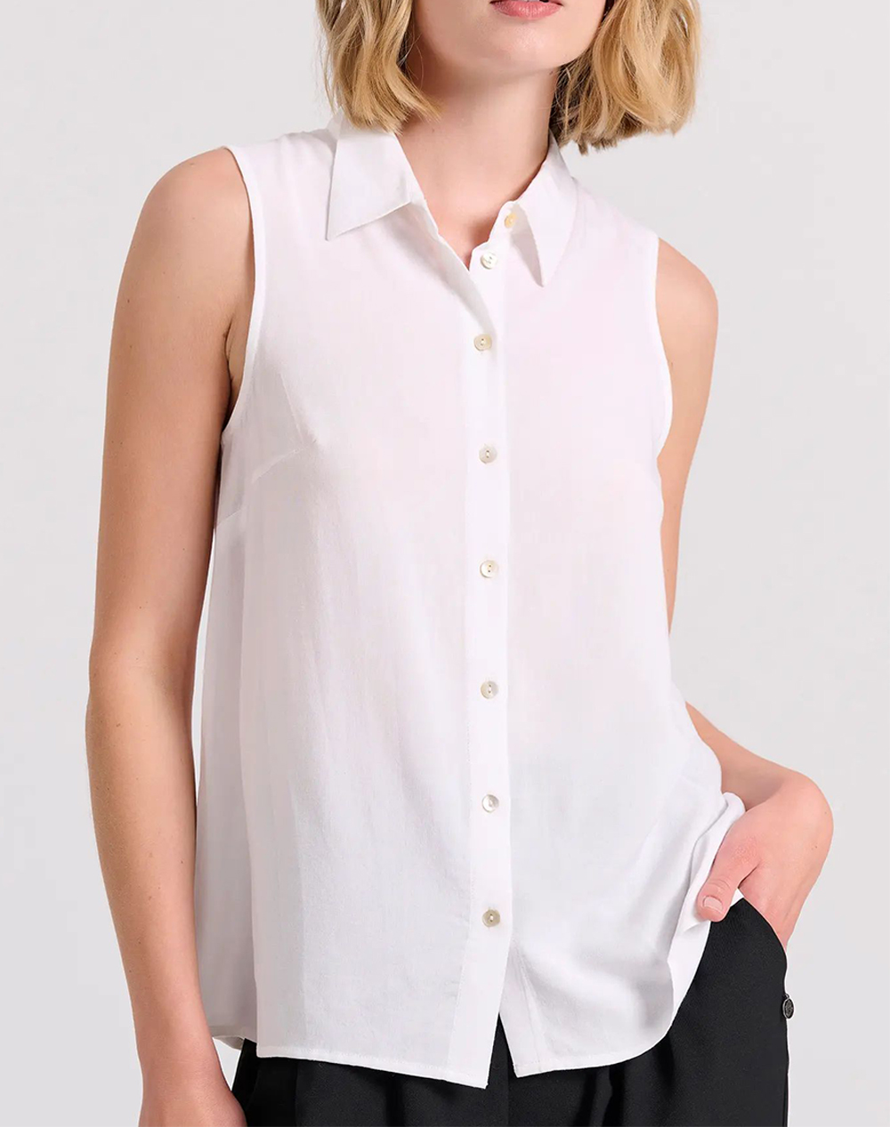 FUNKY BUDDHA Αμάνικο πουκάμισο από βισκόζη – The essentials FBL009-101-05-WHITE White