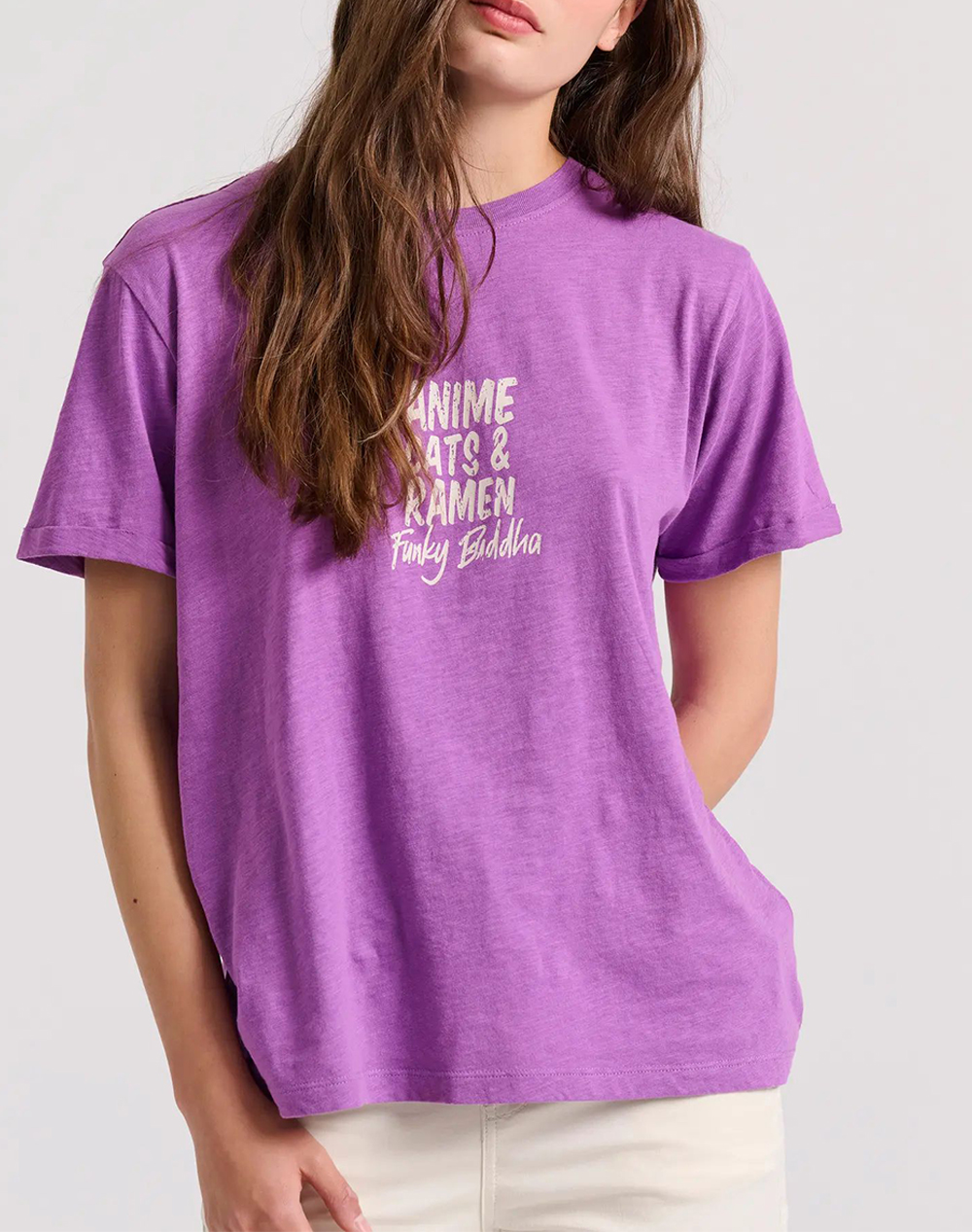 FUNKY BUDDHA Γυναικείο t-shirt με anime τύπωμα στην πλάτη FBL009-156-04-VIVID PURPLE Purple
