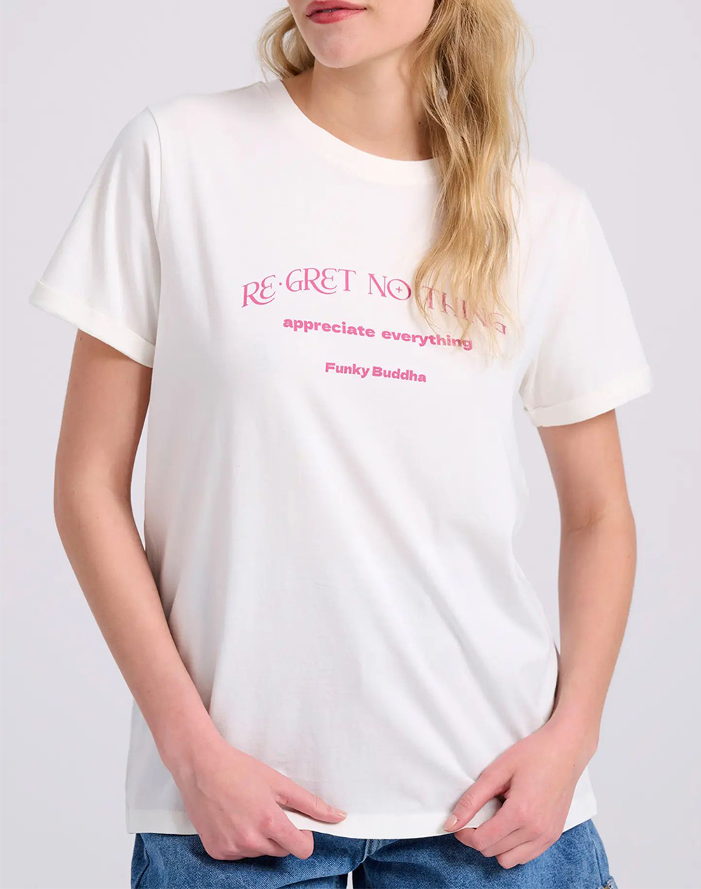 FUNKY BUDDHA Organic cotton t-shirt με τύπωμα στη πλάτη FBL009-155-04-OFF WHITE OffWhite