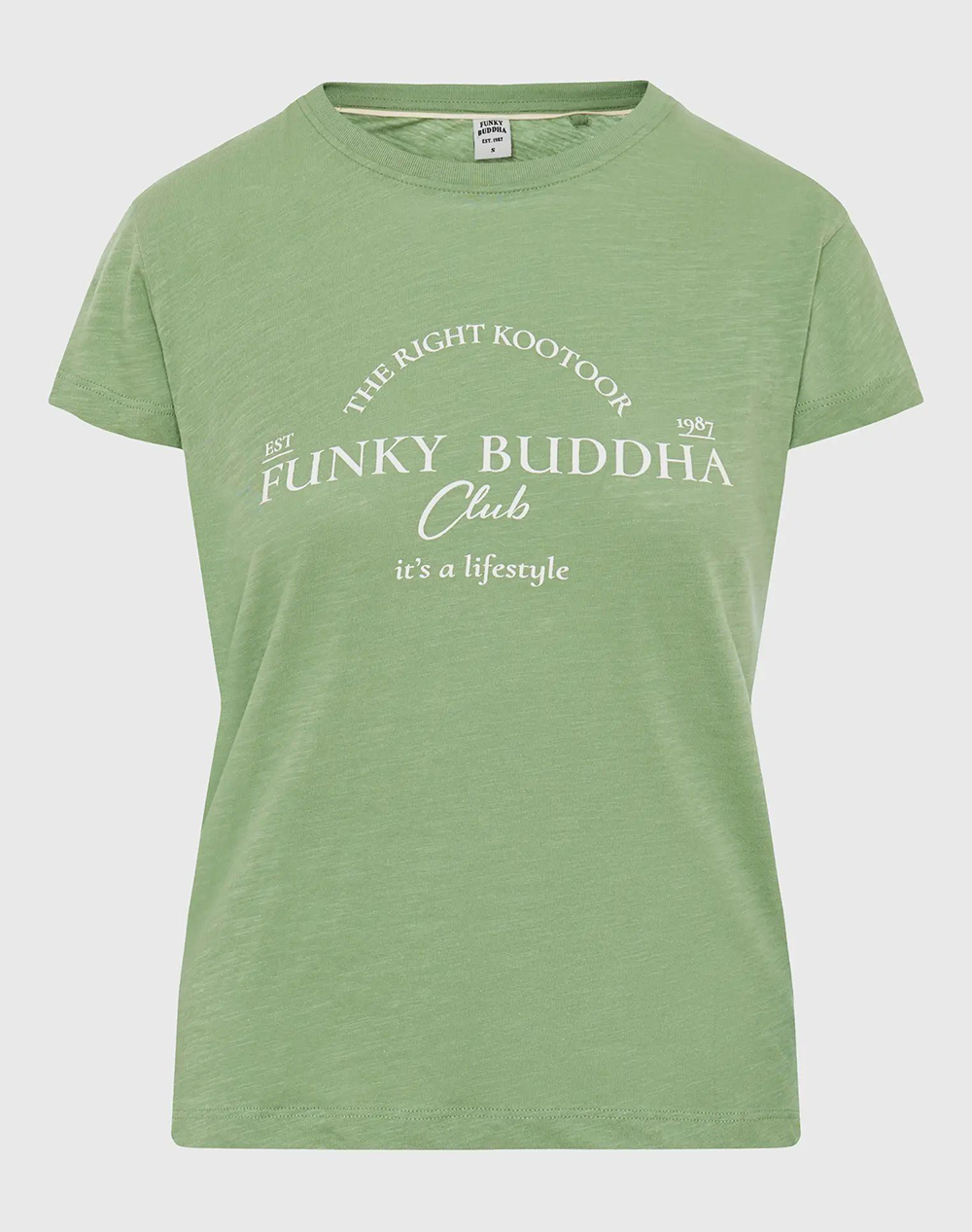FUNKY BUDDHA Γυναικείο t-shirt με Funky Buddha τύπωμα FBL009-162-04-MINERAL GREEN Green