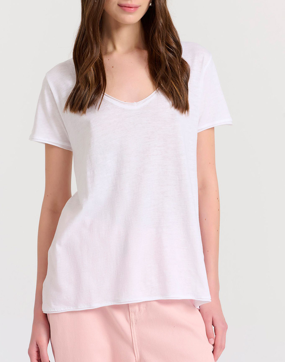 FUNKY BUDDHA Γυναικείο V-neck μονόχρωμο t-shirt – The essentials FBL009-100-04-WHITE White 3810TFUNK3400247_10429
