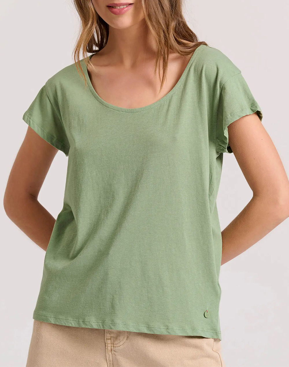 FUNKY BUDDHA Βαμβακερό t-shirt με στρογγυλή λαιμόκοψη FBL009-105-04-mineral green Green