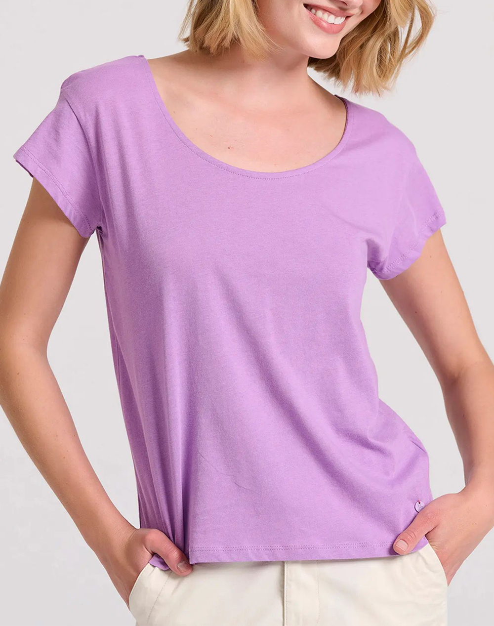 FUNKY BUDDHA Βαμβακερό t-shirt με στρογγυλή λαιμόκοψη FBL009-105-04-Hyacinth Lilac 3810TFUNK3400250_XR10444