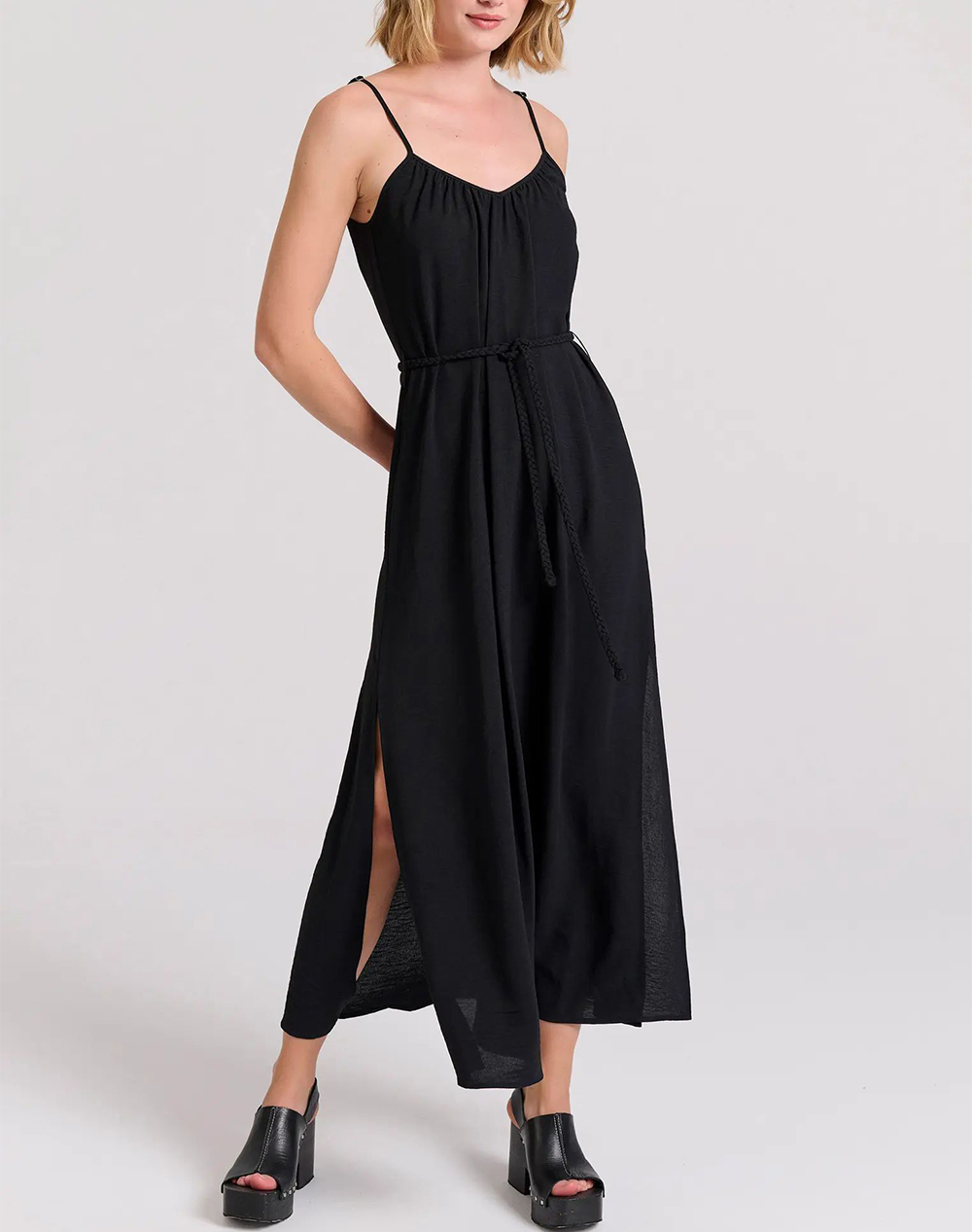 FUNKY BUDDHA Μάξι φόρεμα με πλαϊνά σκισίματα FBL009-127-13-BLACK Black 3810TFUNK4200143_2813