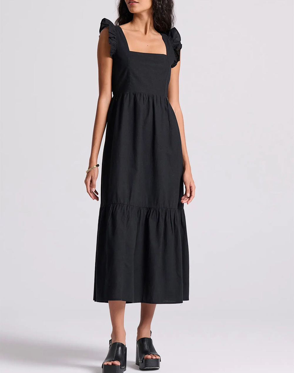 FUNKY BUDDHA Μάξι φόρεμα με βολάν και φιόγκο στην πλάτη FBL009-135-13-BLACK Black