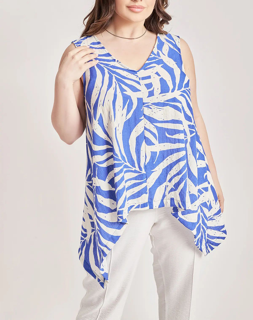 PARABITA Αμάνικη tropical μπλούζα σε όψη λινού 012410185802-003 Blue