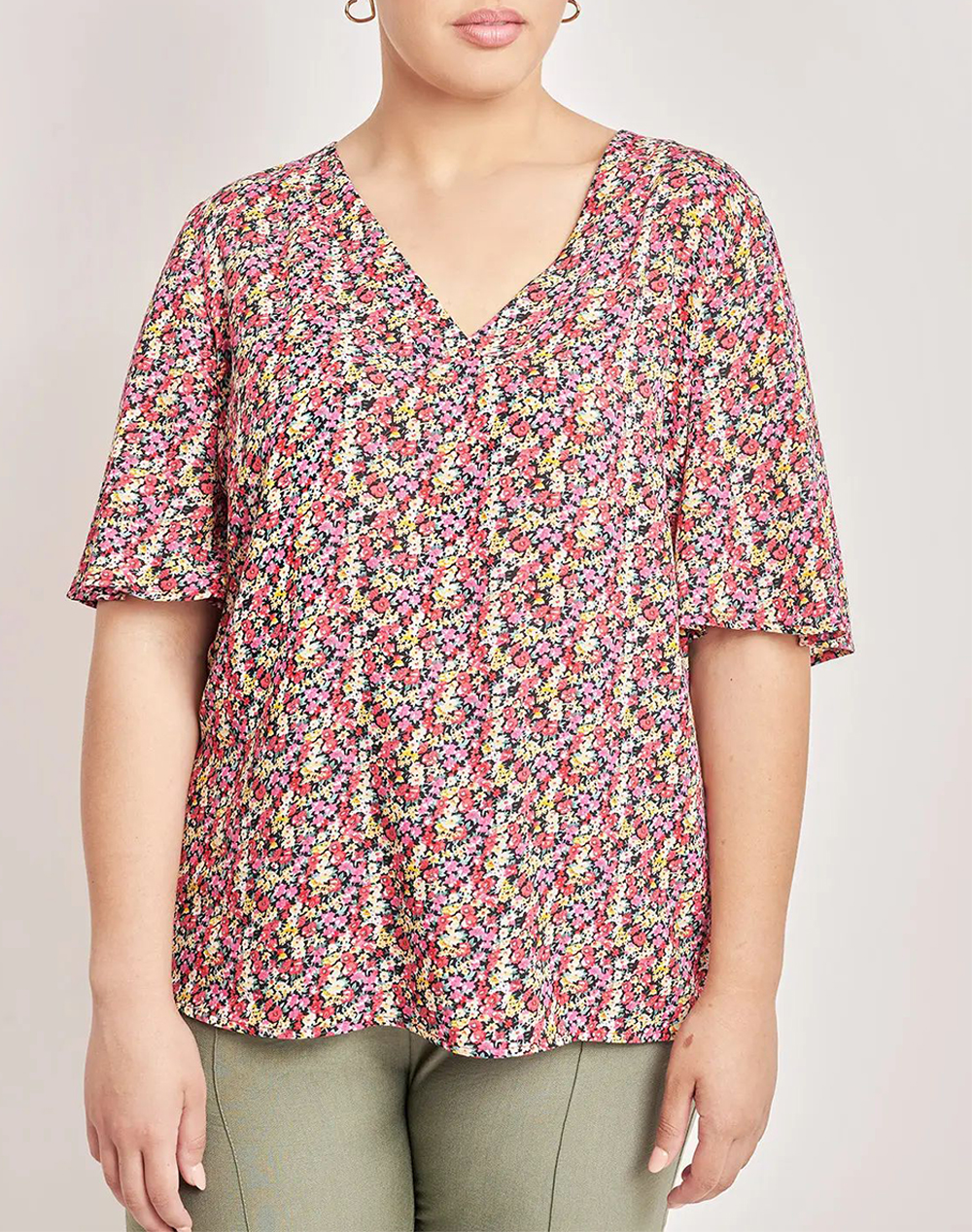 PARABITA Φλοράλ μπλούζα βισκόζη με λαιμόκοψη V 012410105554-002 Multi