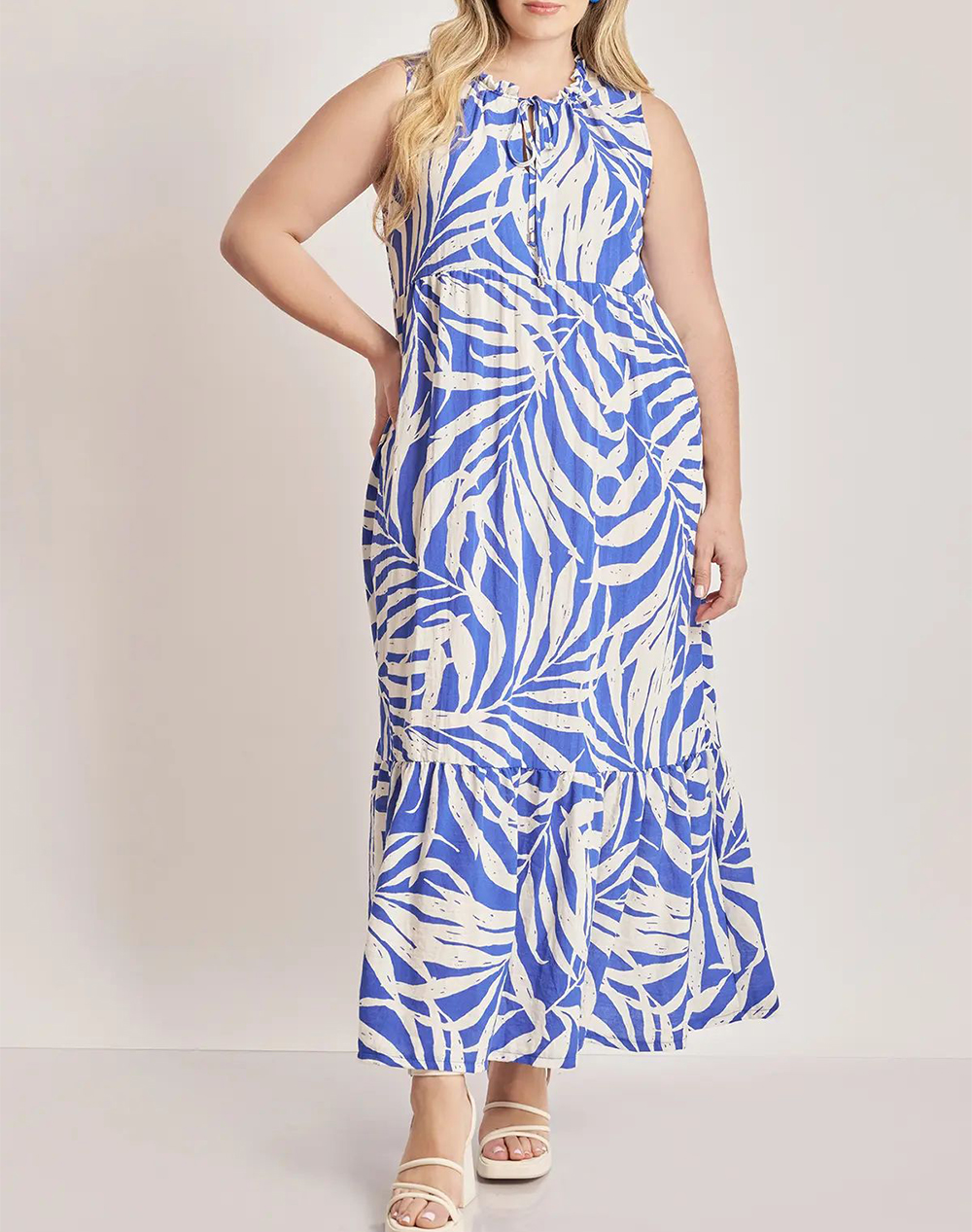 PARABITA Tropical boho φόρεμα σε όψη λινού 012410605553-003 Blue
