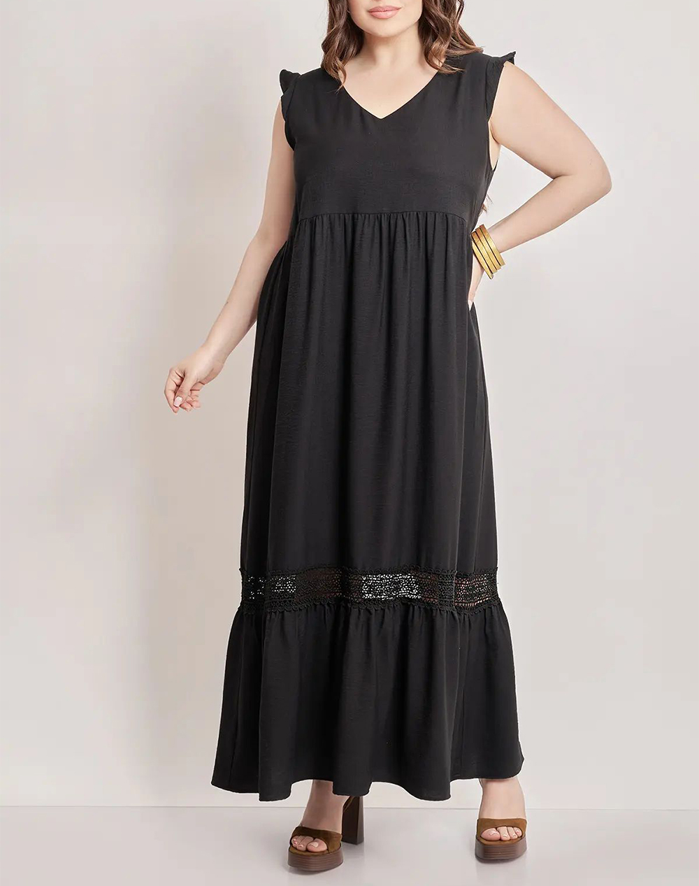 PARABITA Φόρεμα μάξι σε όψη λινού 012410605714-002 Black
