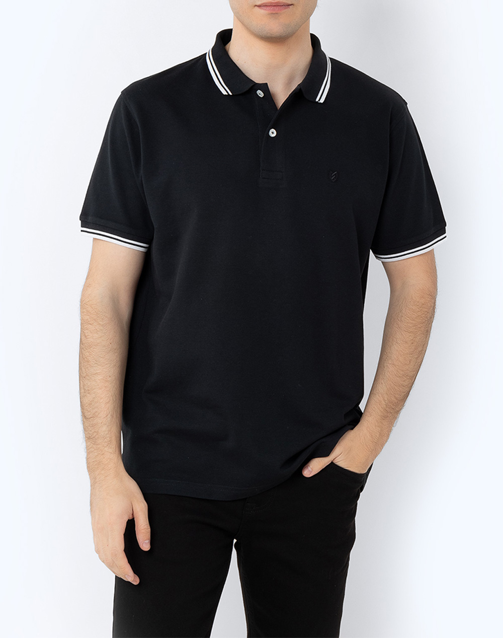 THE BOSTONIANS ΜΠΛΟΥΖΑ POLO PIQUE TWIN TIPPED REGULAR 3PS1271-BLACK Black
