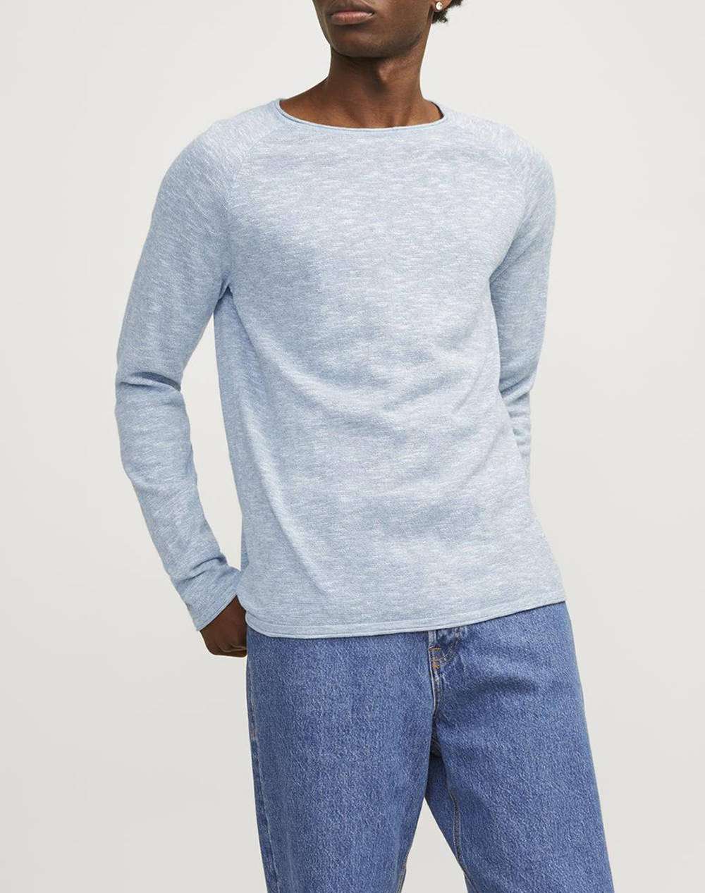 JACK&JONES JJELINEN KNIT CREW NECK SN 12248788-FADED DENIM LightBlue