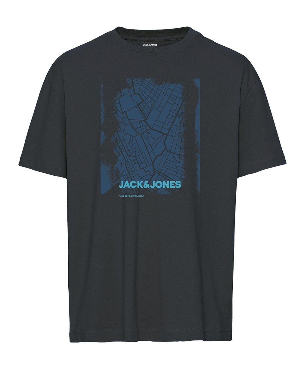 JACK&JONES JCOCITY MAP TEE SS CREW NECK FST 12256172-BLACK Black